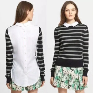 Veronica Beard Collared Button-Back Sweater Blouse M Striped Preppy Knit Top